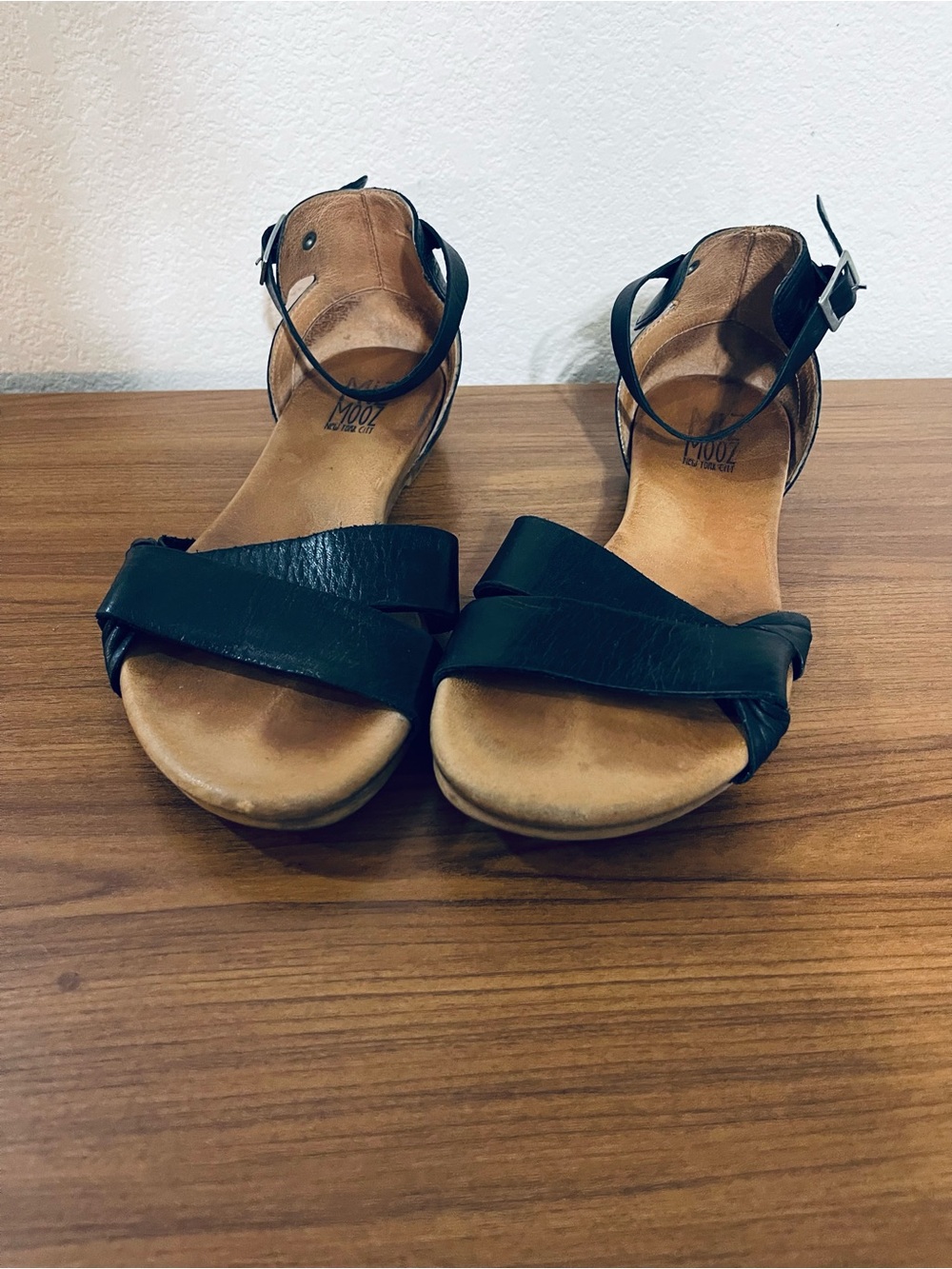 Miz Mooz Black Leather Crisscross Ankle-Strap Sandals